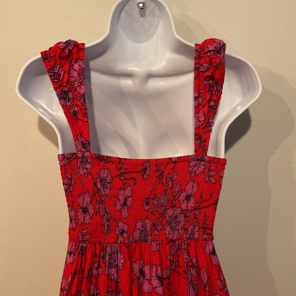 Free People Red Floral Mini Dress Small Boho Convertible Strap Fit & Flare - Picture 5 of 8